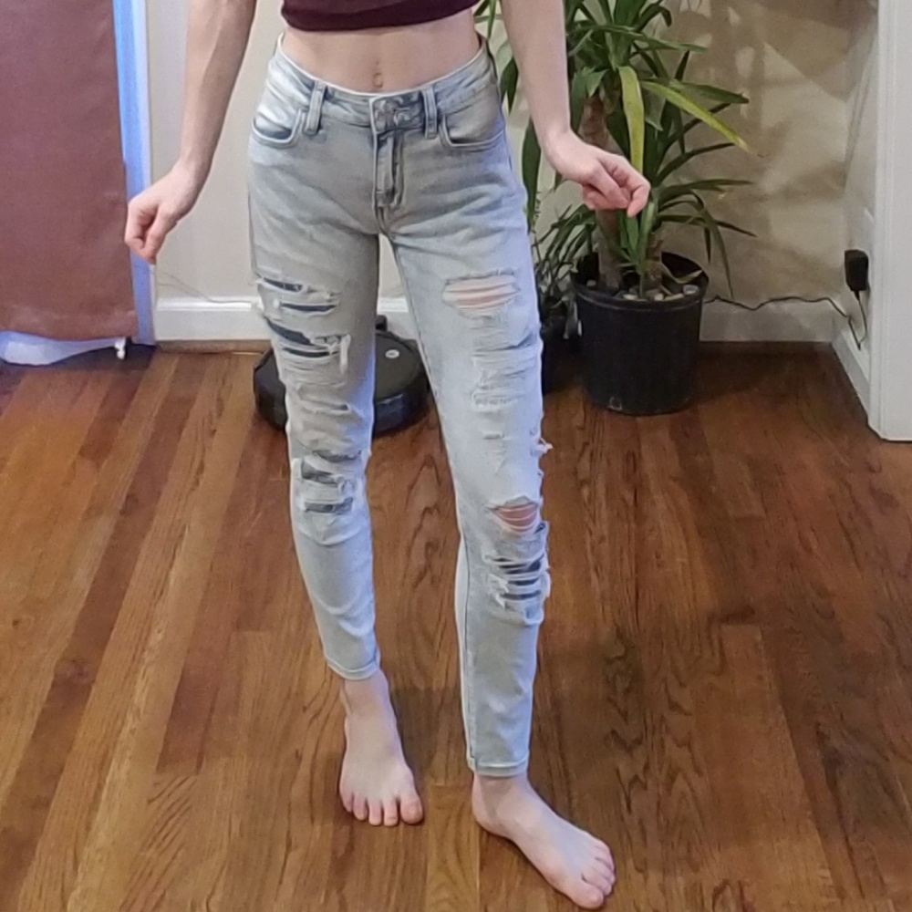 Destroyed light AE high waist jeggings 4 short